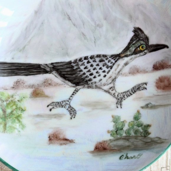 Road Runner Plate Decorative Hand Painted Artist Signed Charo SW Decor 6.5 Inch - Picture 2 of 6